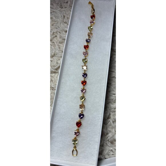 Round Cut Lab-Created Multi Stone Tennis Bracelet 14K Yellow Gold Plated 8in - Picture 1 of 10